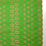 Broderie anglaise festonnée beige Clémence fond vert pomme
