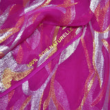 Fuchsia silk muslin lys jacquard woves gold and silver