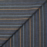 Coton fantaisie rayé bleu et camel fond bleu nuit