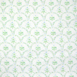 Coton imprimé arc de fleurs vert fond blanc cassé