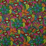 Coton imprimé explosion retro magenta, rouge et orange