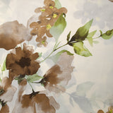 Coton imprimé fleurs en nature marron et vert fond blanc cassé