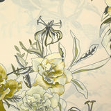 Coton imprimé fleurs et monstera sur fond crème