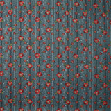 Coton imprimé fleurs rouges fond anthracite rayé