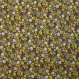 Coton imprimé prairie en fleurs jaune fond marron foncé