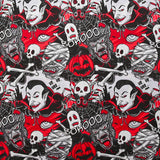 Coton imprimé vampires & créatures de la nuit rouge sang