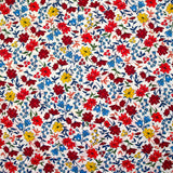 Coton imprimé Vittoria fleurs rouge et jaune vintage fond blanc cassé au mètre