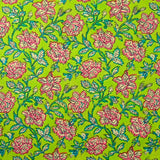 Coton indien imprimé Calcutta fleur rose fond vert