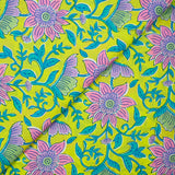 Coton indien imprimé Parvati turquoise et rose fond jaune
