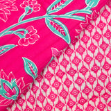 Coton matelassé double face fleurs rose et vert au mètre