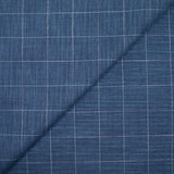 Coton tissé teint carreaux trait blanc fond bleu chiné