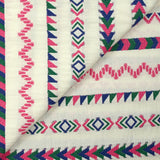 Coton tissé-teint rayé aztèque fond blanc cassé