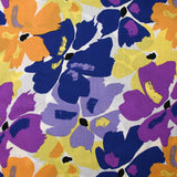 Crépon de viscose imprimé éclat de fleurs jaune et cobalt fond blanc