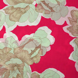 Crépon de viscose imprimé pivoine élégante fond framboise