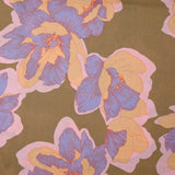 Crépon de viscose imprimé pivoine élégante fond taupe