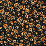 Dentelle imprimée fleurs camel fond noir