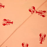 Double gaze imprimée homard rouge fond abricot