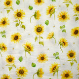 Double gaze imprimée tournesol fond blanc cassé