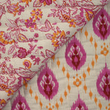 Double gaze matelassée double face indien Gurugram rose fond écru au mètre