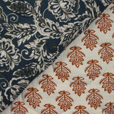 Double gaze matelassée double face indien Noida fond marine et écru au mètre