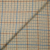 Drap de laine mélangée pied-de-poule bleu et gris fond écru
