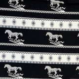 Jacquard de algodón caballo al galope fondo blanco