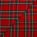 Gabardine polyviscose tissé teint à carreaux fond rouge