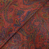 Jacquard polyester lamé cachemire jaune et bleu fond rouge clair