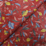 Jacquard polyester lamé champêtre fond rouge