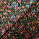 Jacquard polyester lamé champêtre fond vert bouteille