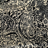 Jersey de velours ras imprimé cachemire et fleur noire fond ivoire