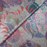 Jersey lamé argent imprimé psychédélique multicolore