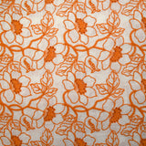 Lin viscose brodé ajouré fleurs orange fond blanc
