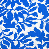 Lin viscose imprimé feuillage bleu fond blanc