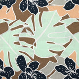 Lin viscose imprimé jardin tropical vert d'eau fond marron