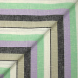 Lin viscose rayé vert d'eau, mauve et grège fond blanc cassé