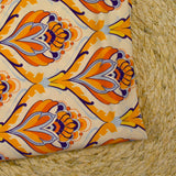 Maille de viscose satinée imprimée tapisserie orange fond jaune beurre