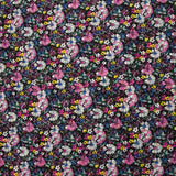 Mousseline crinkle imprimée lurex prairie fleurie magenta fond noir