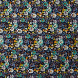 Mousseline crinkle imprimée lurex prairie fleurie turquoise fond marine