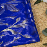 Mousseline de Soie dévorée Tlija or et argent fond bleu ro