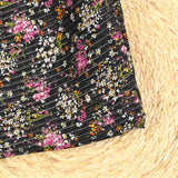 Mousseline de soie rayé argent fleurs roses fond noir