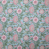 Bohemian floral digital printed cotton poplin pink smoke blue background