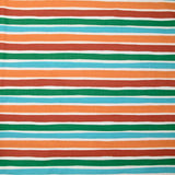 Popeline de coton imprimée rayée transat orange, vert et turquoise