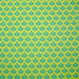 Popeline enduite imprimée végétal turquoise fond citron