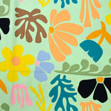 Satin de coton élasthanne botanique fond vert d'eau