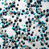 Satin de coton élasthanne dans les bulles turquoise fond blanc