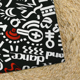 Satin de coton léger imprimé graffitis blanc et rouge fond noir