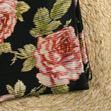 Satin de soie et viscose imprimé rayé bouquet de roses fond noir