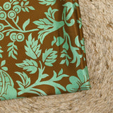 Satin de soie imprimé fleurs et feuillages vert d’eau fond noisette