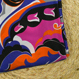 Satin de soie imprimé paisley indigo, magenta et orange